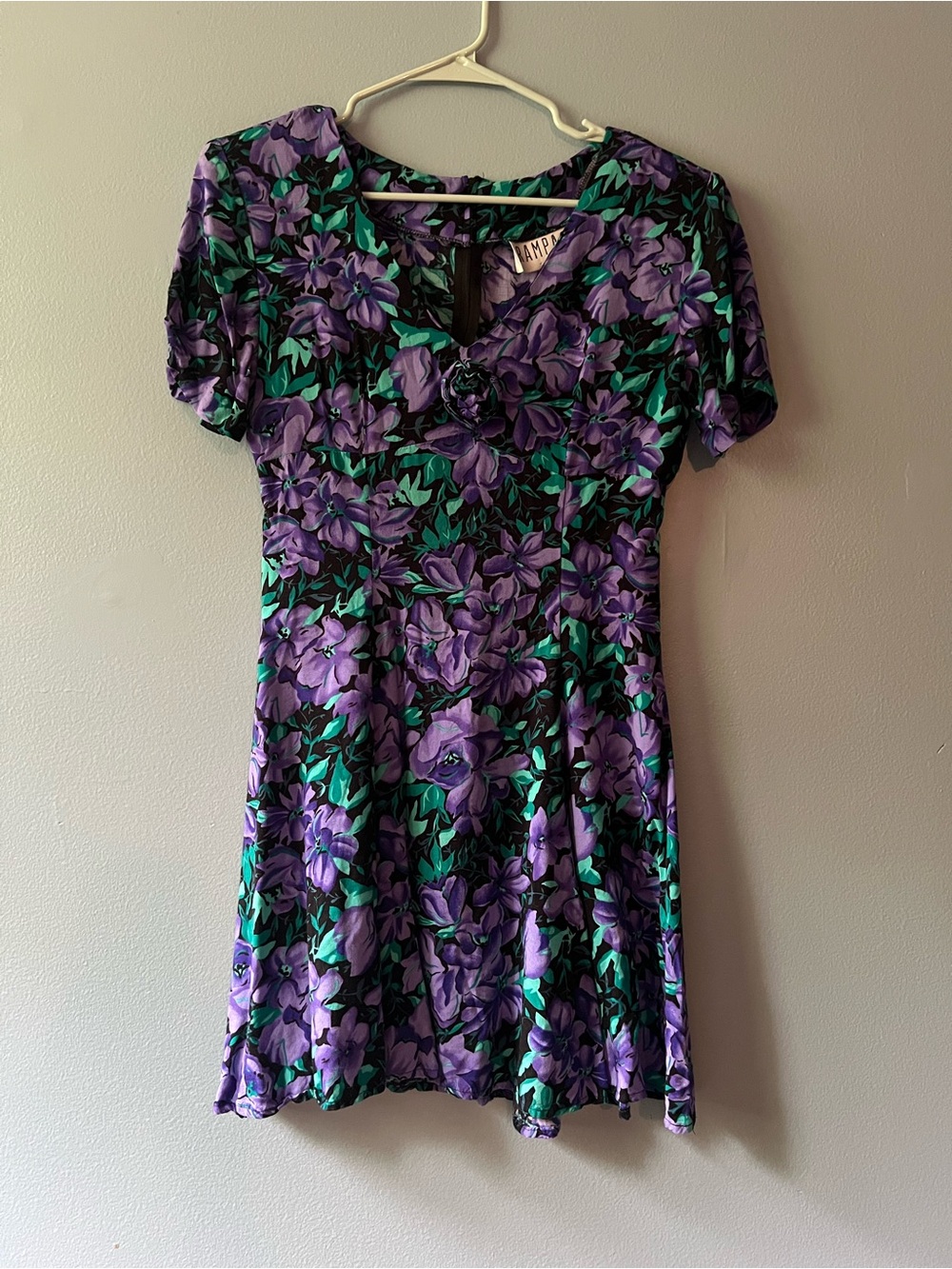 Rampage Purple Floral Mini Dress with Green Leaves